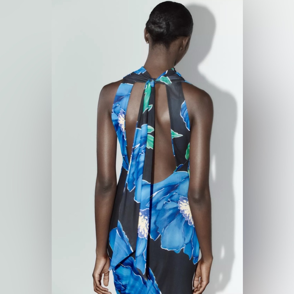 Zara BLUE FLORAL FLOWY PRINT HALTER NECK DRESS  - NWT! - Picture 8 of 16
